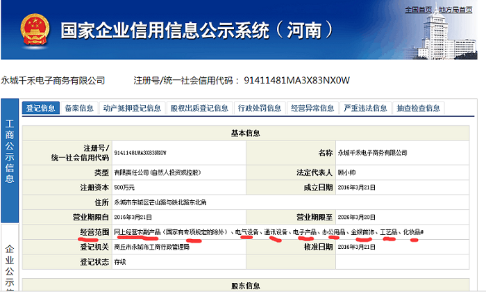 永城千禾电子商务有限责任公经营范围应该是